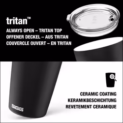 - Coffee Travel Mug Neso Pure Ceram - With Tritan Lid - Dishwasher Safe - Lightweight - BPA Free - 18/8 Stainless Steel - Black - 0.3 L