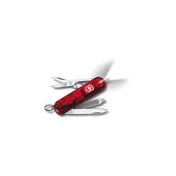 Signature Lite Swiss Army Pocket Knife, Small, Multi Tool, 7 Functions, LED, Pen, Red Transparent