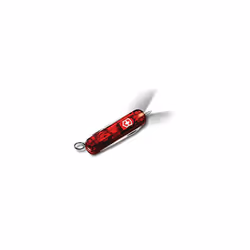 Signature Lite Swiss Army Pocket Knife, Small, Multi Tool, 7 Functions, LED, Pen, Red Transparent