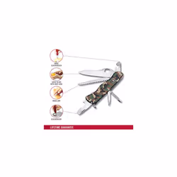 Trailmaster Swiss Army Pocket Knife, Large, Multi Tool, 12 Functions, Large Locking Blade, Camouflage