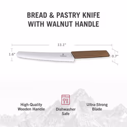 Swiss Modern Bread Knife, 8.5", Walnut Wood