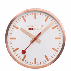 Mondaine Wall clock, Wall, Quartz clock, Round, Copper, Aluminium, Aluminium