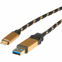 ROLINE USB 1m, 1 m, USB A, USB C, USB 3.2 Gen 2 (3.1 Gen 2), Male/Male, Black, Gold