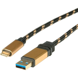 ROLINE USB 1m USB cable USB 3.2 Gen 2 (3.1 Gen 2) USB A USB C Black, Gold
