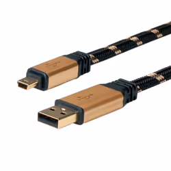 ROLINE GOLD USB 2.0 Cable, A - 5-Pin Mini, M/M 0.8 m, 0.8 m, USB A, Mini-USB A, USB 2.0, Male/Male, Black, Gold