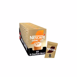 Nescafe Caramel Latte Instant Coffee 8 x 17g Sachets, 100% Responsibly Sourced Coffee (Pack of 6)