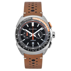 Bulova Racer Chronograph Leather Strap Black Dial Quartz 98B427 100M Men's Watch