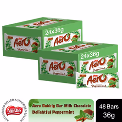 Aero Bubbly Peppermint Mint Chocolate Bar 36g, 48 Pack
