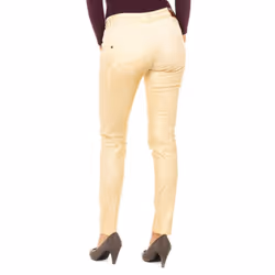 PantalÃ³n ElÃ¡stico Efecto Brillante Con Bajos Con Corte Pitillo Hwt012 Para Mujer - gold, 32-USA