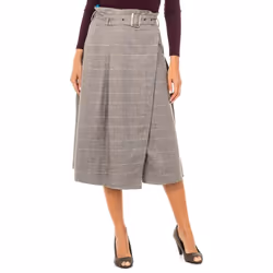 Falda De Corte Acampanado Y Cintura Alta Con Cinturón De Hebilla Iwk002 Para Mujer - gray, 40
