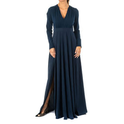 Vestido Largo De Manga Larga Cuello En Pico Kwd005 Para Mujer - blue, 3