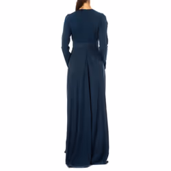 Vestido Largo De Manga Larga Cuello En Pico Kwd005 Para Mujer - blue, 3