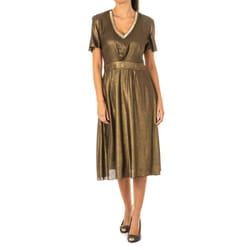 Vestido Manga Corta Cuello De Pico Kwd007 Para Mujer - brown, 1