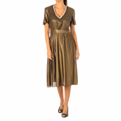 Vestido Manga Corta Cuello De Pico Kwd007 Para Mujer - brown, 3