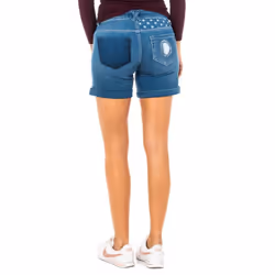 Short Tejano Con Bajos De Dobladillo Y Trabillas De CinturÃ³n Lwb002 Para Mujer - blue, 28-USA