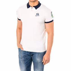 Polo Manga Corta Con Cuello De Solapa A Contraste 2mpu31 Para Hombre - white, S