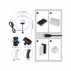 PULUZ PD20W 11.8" LED Ring Light â 30cm, Type-C, 3 Modes, Dimmable, Dual Color Temperature, with Phone Clamp (Black)
