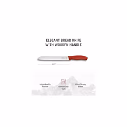 Victorinox, Swiss Classic, Professional Bread Knife, Extra Sharp Blade, Serrated Edge, 21 cm, Robust Plastic Handle, Stainless Steel, Red