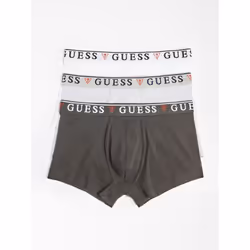 Guess 3 Pack Boxer Trunks  Stretch Cotton with Logo Band - Black / Grey White - Black / Grey / White, L