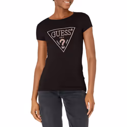 GUESS Women's Short Sleeve Embellished Logo R3 Tee Jet Black Large