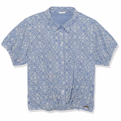 GUESS Girls' Embroidered Eyelet Chambray Cotton Lined Button Up Shirt
