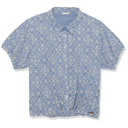 GUESS Girls' Embroidered Eyelet Chambray Cotton Lined Button Up Shirt