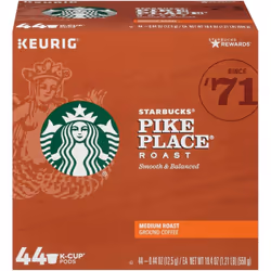 Starbucks Medium Roast K-Cup Coffee Pods, Pike Place, 72 ct.