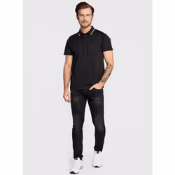 GUESS Men's Essentials Short Sleeve Paul Pique Tape Polo  Jet Black A9