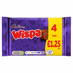 Cadbury Wispa Chocolate Bar 4 Pack 94.8g (Pack of 11)