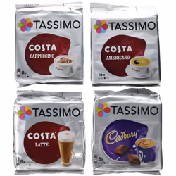 TASSIMO COSTA Cappuccino/Latte/Americano/Cadbury (4 Packs Set = 40 Drinks)