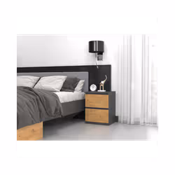 VENICE - Bedside table modern style - 40x40x52 - Bedside table 2 drawers - Bedroom furniture - Grey & Oak