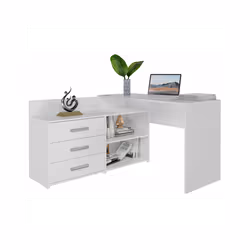 MOLINE - Corner desk with storage - 3 drawers + 2 shelves - 120x50x76 cm - Computer desk - White