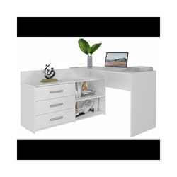 MOLINE - Corner desk with storage - 3 drawers + 2 shelves - 120x50x76 cm - Computer desk - White