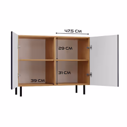 CAMI - 2-door glamour sideboard - 100x40x78 cm - 4 storage niches - Slatted doors - Blue