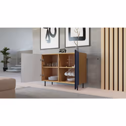 CAMI - 2-door glamour sideboard - 100x40x78 cm - 4 storage niches - Slatted doors - Blue