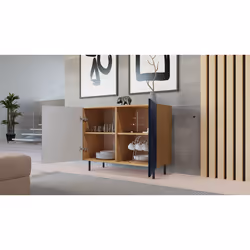 CAMI - 2-door glamour sideboard - 100x40x78 cm - 4 storage niches - Slatted fronts - Blue