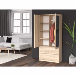 TURIN - 2 door wardrobe with mirror modern bedroom style - 90x50x180 - 2 drawers - Sonoma