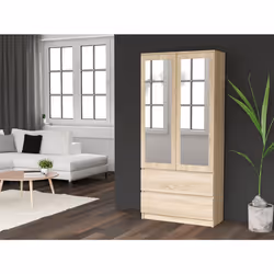 TURIN - 2 door wardrobe with mirror modern bedroom style - 90x50x180 - 2 drawers - Sonoma