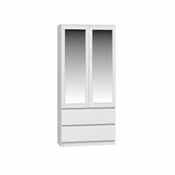 TURIN - 2 door wardrobe with mirror modern bedroom style - 90x50x180 - 2 drawers - White