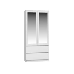 TURIN - 2 door wardrobe with mirror modern bedroom style - 90x50x180 - 2 drawers - White