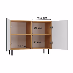 CAMI - 2-door glamour sideboard - 100x40x78 cm - 4 storage niches - Slatted fronts - Green