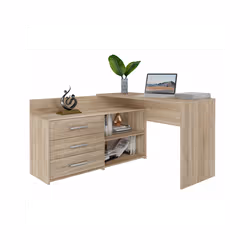 MOLINE - Corner desk with storage - 3 drawers + 2 shelves - 120x50x76 cm - Computer desk - Sonoma