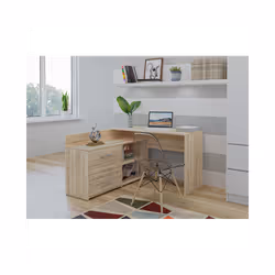 MOLINE - Corner desk with storage - 3 drawers + 2 shelves - 120x50x76 cm - Computer desk - Sonoma