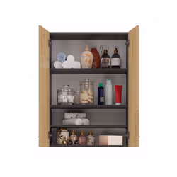NELLIO - Wall mounted mirror cabinet - Bathroom wall cabinet - Dimensions 64x30x90 cm - Bathroom storage - Grey & Oak
