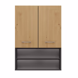 NELLIO - Wall mounted mirror cabinet - Bathroom wall cabinet - 64x30x90cm - Bathroom storage - Grey & Oak