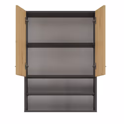 NELLIO - Wall mounted mirror cabinet - Bathroom wall cabinet - 64x30x90cm - Bathroom storage - Grey & Oak