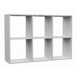 MARION - Modular shelf with 6 cubes - Bookcase with 6 compartments - 110x30x75 cm - Storage unit - White