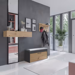 PARMI - Scandinavian style hallway shoe cabinet - 100x35x49 - Bench with storage space - Grey & Oak