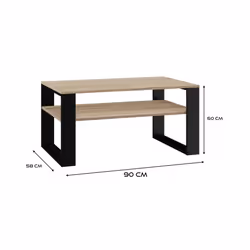 ASISA - Rectangular loft style coffee table - Dimensions 90x58x50 cm - Coffee table with shelf - Sonoma