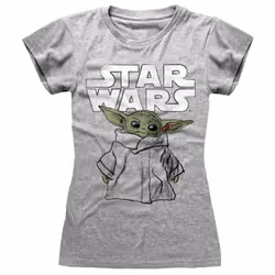 Star Wars - The Mandalorian 'Child Sketch' (Grey) Womens Fitted T-Shirt - 2XL